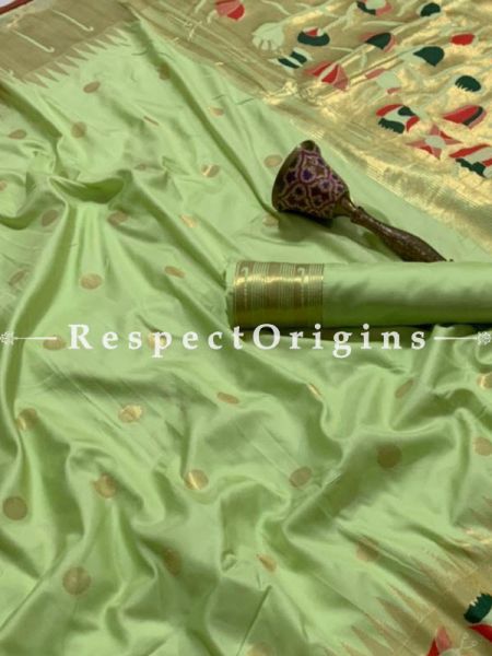 Pure Kanchipuram Green Silk Saree,Full Body Weaving With Contrast Running Blouse; RespectOrigins.com