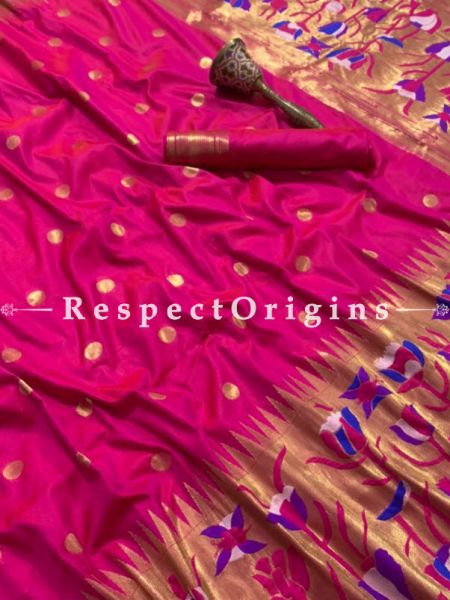 Ruby Red Pure Kanchipuram Silk Saree,Full Body Weaving With Contrast Running Blouse.; RespectOrigins.com