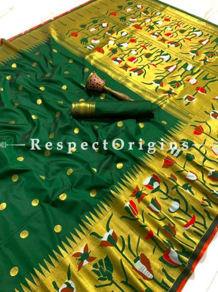 Pure Kanchipuram Silk Saree in Green Color,Full Body Weaving With Contrast Running Blouse.; RespectOrigins.com