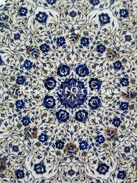 Buy Lush Octagon Marble inlay Table Top or Pietra Dura White Marble Table Top with Lapis Lazuli and Mother of Pearls Semi Precious Stone; 28x28 in At RespectOrigins.com