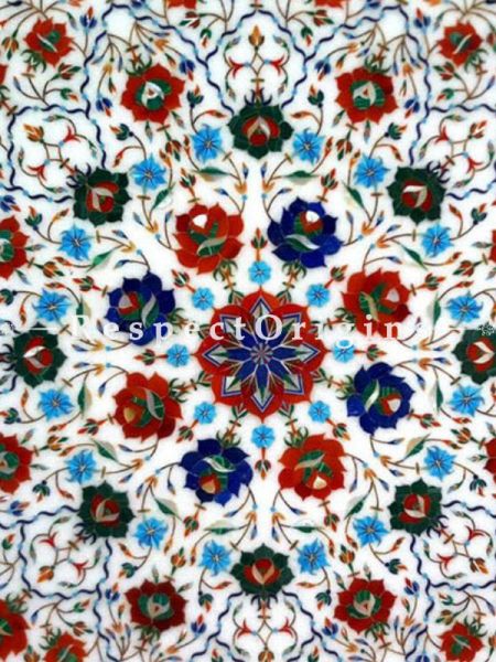 Buy Magnificent Octagon; Marble inlay or Pietra Dura White Marble Table Top with Lapis Lazuli Turquoise Coral and Malachite Semi Precious Stone; 2x2 Feet At RespectOrigins.com