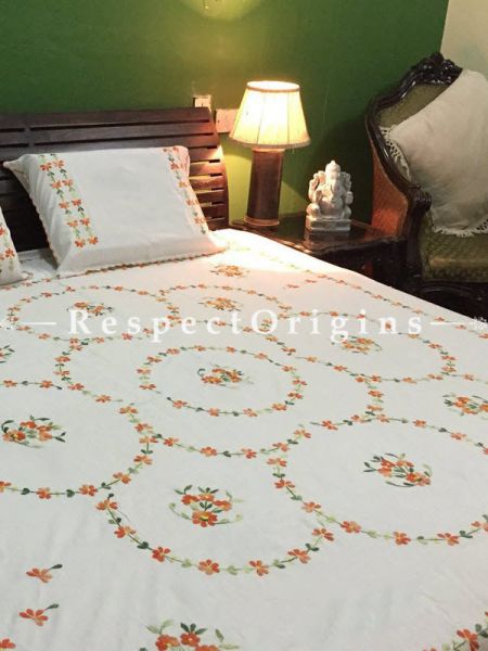 Buy White; West Bengal Needle Work; Cotton Bed Cover; 2 Pillow Cases included; 90x108 in At RespectOrigins.com