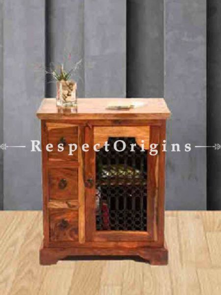 Buy Zenia Retro Night stand or End Table in Wood with Latticework At RespectOrigins.com