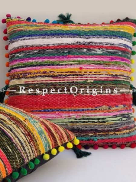 Buy Set of 2 Multi-coloured Woolen Mixed Square Cotton Rug Cushion Cover At RespectOrigins.com