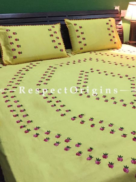 Buy Yellow Floral Design; Cotton Bedspread; Pillow Cases included; 90x108 in At RespectOrigins.com