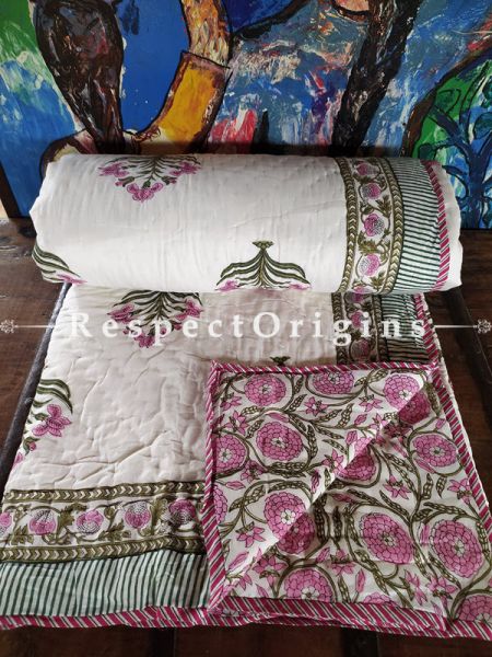 Zara Luxury Rich Cotton- filled Reversible King Comforter; Hand Block-printed; 105 x 87 Inches; RespectOrigins.com