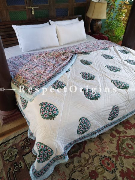 Zooni Luxury Rich Cotton- filled Reversible King Comforter; Hand Block-printed; 105 x 87 Inches; RespectOrigins.com
