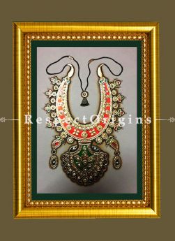 Fabulous Gem-Studded Marble Jewellery Miniature Paintings. Set of 4. 6x8 in; Vertical; Traditional Rajasthani Wall Art