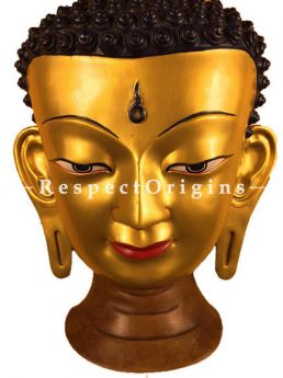Buy Wall Mask; Wall Art; Handcrafted Lord Buddha; Marble; Golden Base and brown engraved stones; Size 12x7x19 in At RespectOrigins.com