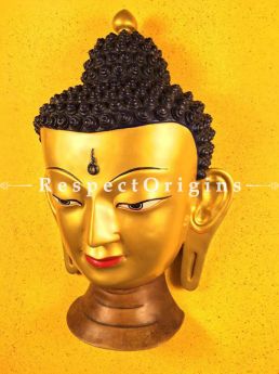 Buy Wall Mask; Wall Art; Handcrafted Lord Buddha; Marble; Golden Base and brown engraved stones; Size 12x7x19 in At RespectOrigins.com