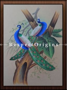 Set of 4 Miniature Peacock Paintings On Paper; 10x14 in; Vertical; Traditional Rajasthani Wall Art