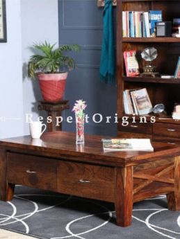 Buy Phoebe Rustic Handcrafted Wooden Coffee Table Storage Drawers  At RespectOrigins.com