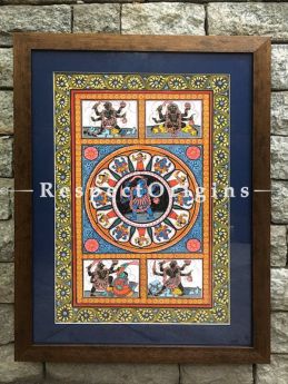 Set of Two Pattachitra Painting On Paper of Goddess Durga Killing Mahishasura and Goddess Kali; 18x12 in