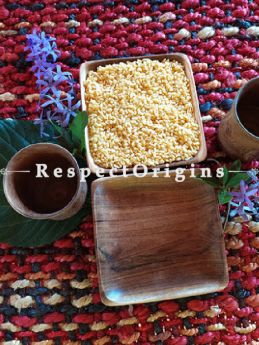 Set of 2 Wooden Square Platter with 2 Wooden Glasses; Handcrafted; RespectOrigins