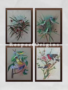 Set of 4 Miniature Bird Paintings On Paper; 10X14 inches; Vertical; Traditional Rajasthani Wall Art