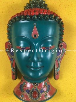 Buy Wall Mask; Wall Art; Handcrafted Blue Lord Buddha; Marble; Blue Base and multi color engraved stones Size 8x5x12 in At RespectOrigins.com