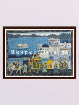 Set of 3 Miniature Paintings of King's Procession On Silk; 10x12 in; Horizontal; Traditional Rajasthani Wall Art