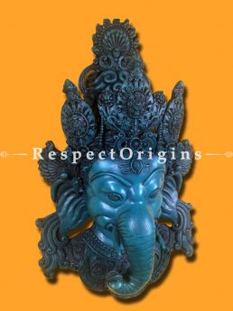 Buy Wall Mask; Wall Art; Handcrafted Blue Lord Ganesha; Marble; Size 10x5x16 in At RespectOrigins.com