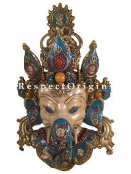 Buy Wall Mask; Wall Art; Handcrafted Multi-color Lord Ganesha; Marble; Beige Base and multi color engraved stones Size 10x5x15 in At RespectOrigins.com