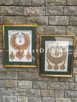 Buy Set of 2 Miniature Paintings of Traditional indian Jewelry Sets On Marble 9X12 inches; Vertical; Rajasthani Wall Art at RespectOrigins.com