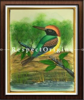 Set of 4 Miniature Bird Paintings On Silk; 10x14 in; Vertical; Traditional Rajasthani Wall Art