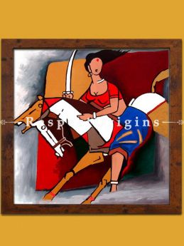 M.F. Husain Reproduction Woman Fighter on a Horse Acrylic on Canvas Modern Art Painting : 24x24 in