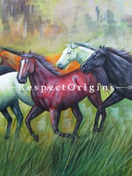 Vaastu Horses; Painting Acrylic Colors On Canvas - 36In x 24In