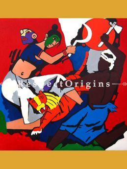 Durga Riding her Tiger; M.F Hussain Reproduction Acrylic on Canvas Modern Art Painting|: 24 x 24 inches|Respectorigin
