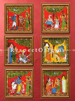 Buy Set of 6 Cheriyal Painting Square Wall Art Hand Painted on Canvas Tribal activities 12x12 inches at RespectOrigins.com