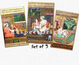 Buy Set of 3 Courtly Romance in Miniature Paper Paintings 5X7 inches ; Vertical; Traditional Rajasthani Wall Art  at RespectOrigins.com