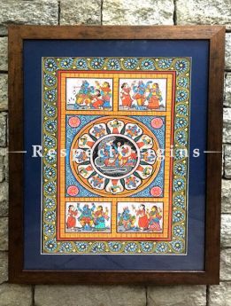 Set of Three Pattachitra Painting On Paper of Lord Vishnu With Lakshmi Resting On SheshNag,Lord Krishna With Gopikas, Lord Ram And Lakshman offeRing Prayers To Shivling 18x12 in