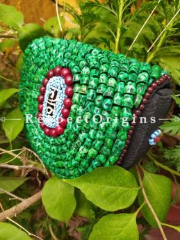 Leaf Green Cross-body with Flap Boho Bead Sling Bag. Multi-coloured Hand-stitched Himalayan Ladakhi Beadwork Clutch with Strap.