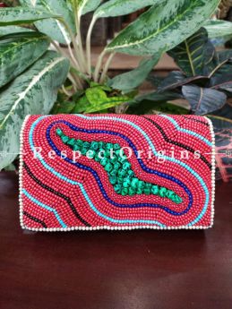 Happily Red! Boho Bead Sling Bag. Multi-coloured Hand-stitched Himalayan Ladakhi Beadwork Clutch with Strap.