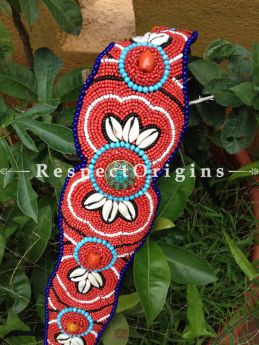 Traditional Ladakhi Vintage Pendant Beaded Belt; Red, Blue and Black Beads; RespectOrigins.com