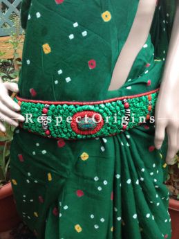 Traditional Ladakhi Vintage Pendant Beaded Belt; Green and Red Beads; RespectOrigins.com