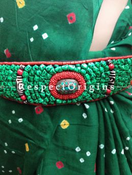 Traditional Ladakhi Vintage Pendant Beaded Belt; Green and Red Beads; RespectOrigins.com