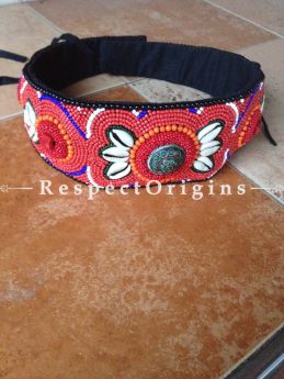 Traditional Ladakhi Vintage Pendant Beaded Belt; Red, Blue and White Beads; RespectOrigins.com