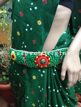 Traditional Ladakhi Vintage Pendant Beaded Belt; Green, Red and Yellow Beads; RespectOrigins.com