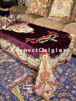 Magnificent Velvet Purple Aari Work Embroidered Center Table  Cover; 90 X 40 Inches.; RespectOrigins.com