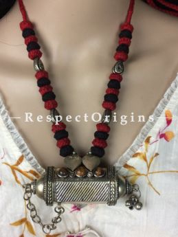 Buy Handcrafted Oxidized White Metal Cylindrica pendant with Black-Red Thread Necklace at RespectOrigins.com