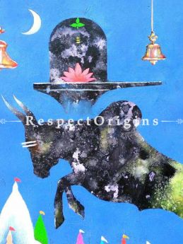 Buy Lord Shiva Nandi - Acrylic Painting On Canvas - 23 X 23 At RespectOrigins.com