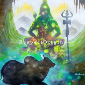 Buy Lord Shiva in Deep Cave - Acrylic Painting On Canvas - 32 X 32 At RespectOrigins.com