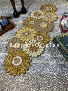 Gold, White and Bronzed Florals Beadwork Table Dresser Runner Mat; RespectOrigins.com