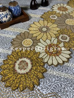 Gold, White and Bronzed Florals Beadwork Table Dresser Runner Mat; RespectOrigins.com