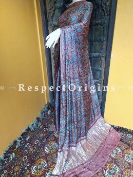 Brown and Blue Ajrakh Modal Silk Saree with Pattu Zari Pallu; Blouse Included; RespectOrigins.com