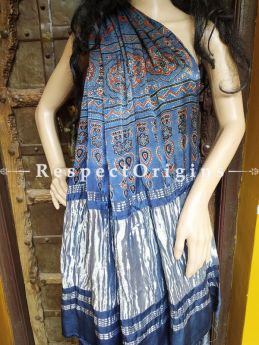 Blue Ajrakh Modal Silk Saree with Pattu Zari Pallu and Black Border; Blouse Included; RespectOrigins.com