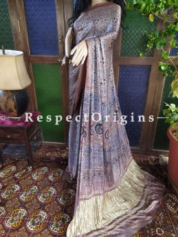 Blue and Brown Ajrakh Modal Silk Saree with Pattu Zari Pallu; Blouse Included; RespectOrigins.com