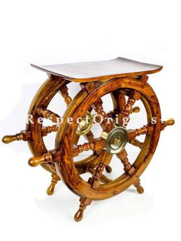Buy Wooden Ship Wheel Home Decor Table; Pirates Antique Brass Hub Motif (24 inches) At RespectOrigins.com