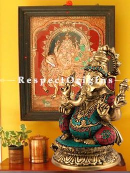 Multicolor Handcrafted Lord Ganesha Brass Statue; 10 Inches