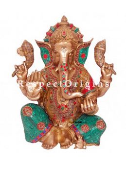 Colorful Handcrafted Lord Ganesha Brass Statue; 20 Inches